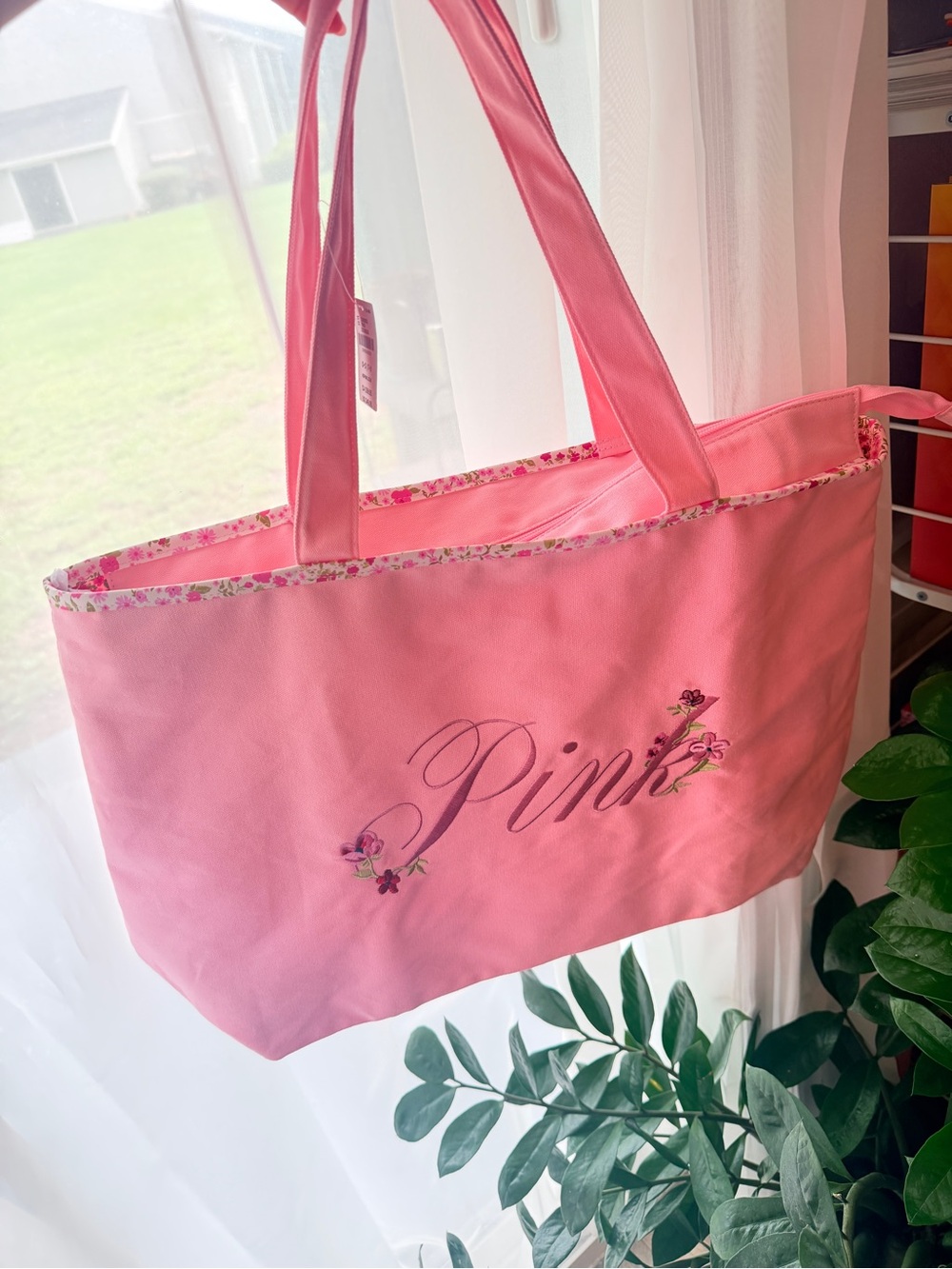 PINK Victoria's Secret Floral Embroidered Pink Tote